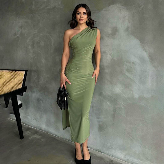 Khoros dress with one shoulder - Green