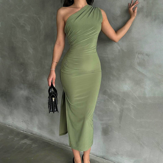 Khoros dress with one shoulder - Green