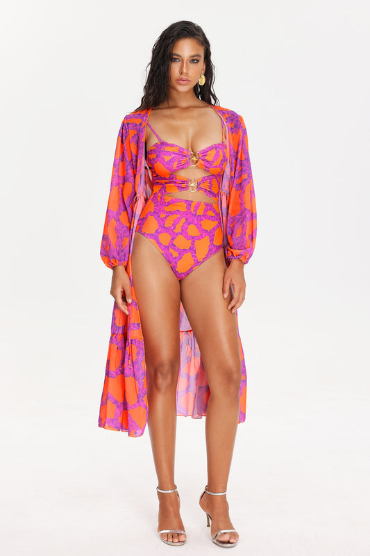 Santomi Pink Print Swimwear  Set