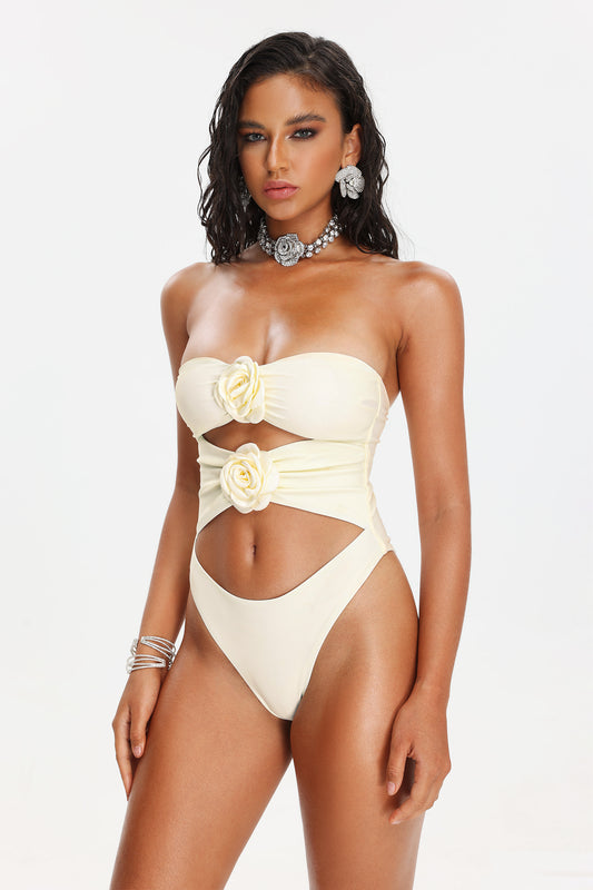 Ivory Flower Cut Out  Swimsuit