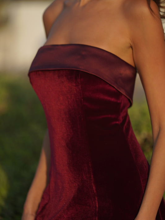 Merlot Mystique Red Velvet Mini Dress
