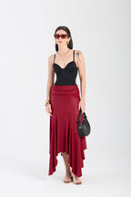 Bordeaux Polka Dot Drapé Skirt -PREORDER