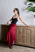 Bordeaux Polka Dot Drapé Skirt -PREORDER