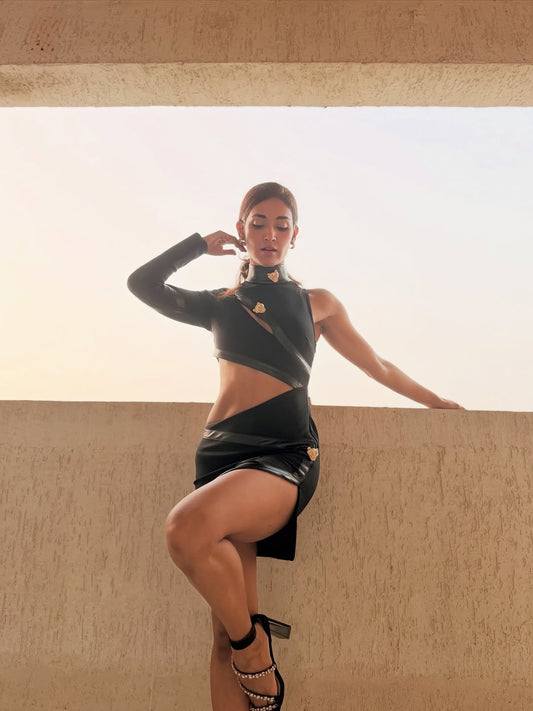 Jaguar CUTOUT MINI BANDAGE DRESS - BLACK